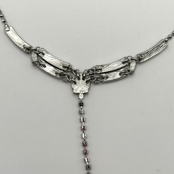 KL Silver Tone Rhinestone Y Drop Adjustable Necklace Evening Bridal - Picture 12 of 12